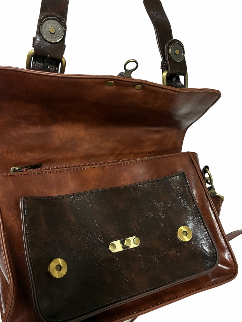 ECOSUSI Premium Vegan Pho Leather Purse Bag Satchel Snap Front Hook Retro Square - Picture 3 of 14